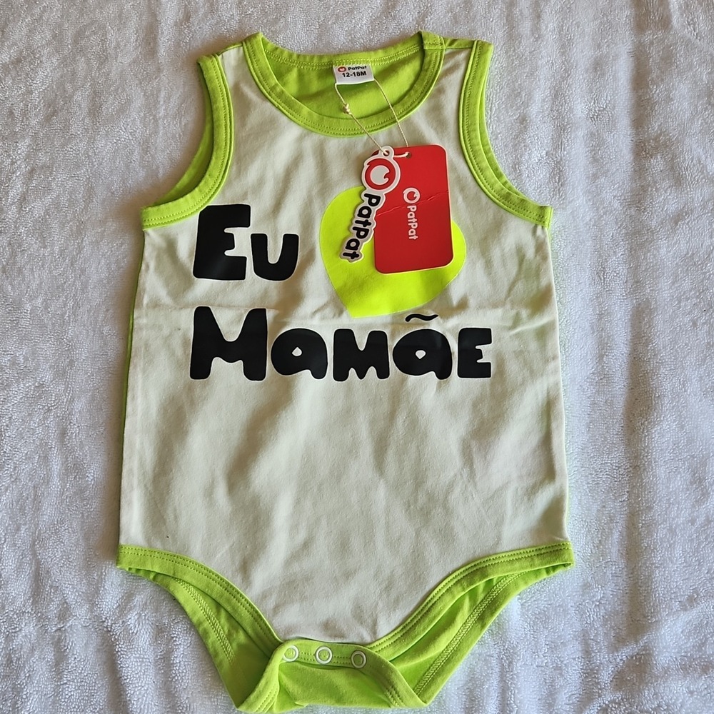 PatPat Sleeveless Graphic Cotton Bodysuit 12-18M‎ Light Green Family